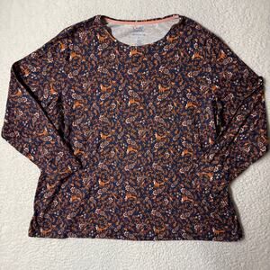 Croft & Barrow Womens Size 3X Fox Print Classic Tee Shirt Blue Long Sleeve Boho